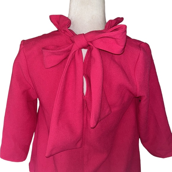 Tuckernuck Pomander Place Faye Fuchsia Pink Crepe Ruffled Neck Bow Top - XS - Picture 9 of 14